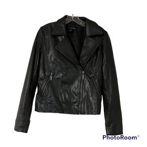 Halogen 100% Genuine Leather Black Moto Jacket Size XS